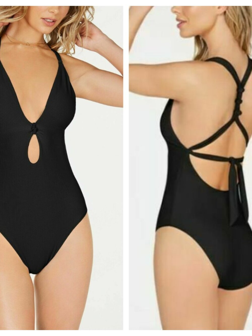 Bar III Like It or Knot One Piece Racerback Swimsuit Black Small Medium NWT